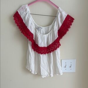 Forever 21 Red and White Ruffled Blouse